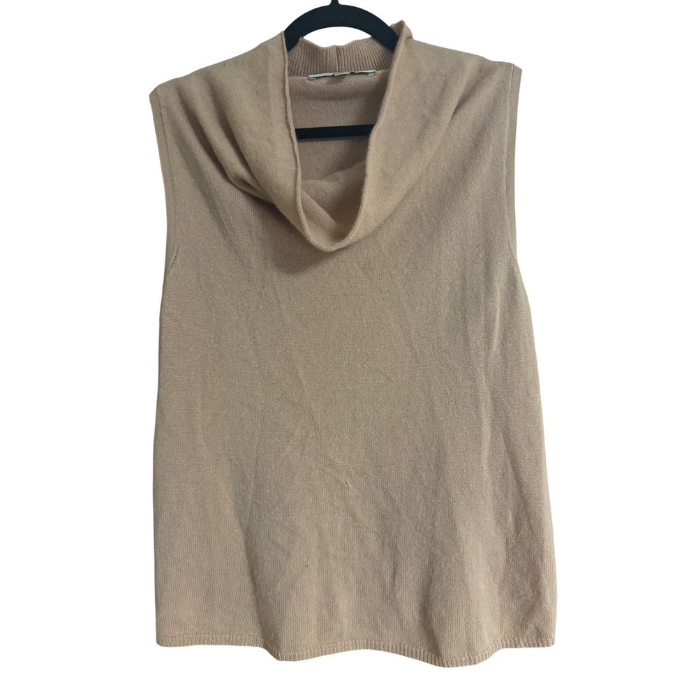 Brochu Walker 100% Cashmere Cowl Neck Sleeveless Sweater Camel Tan Womens Medium